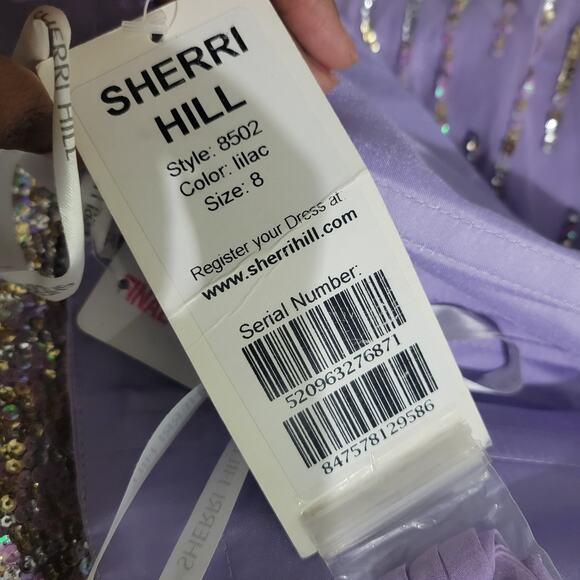 Sherri Hill Silk Dress Purple Sequin Sweetheart Hi Low Strapless Gown Formal 8 - Picture 12 of 16
